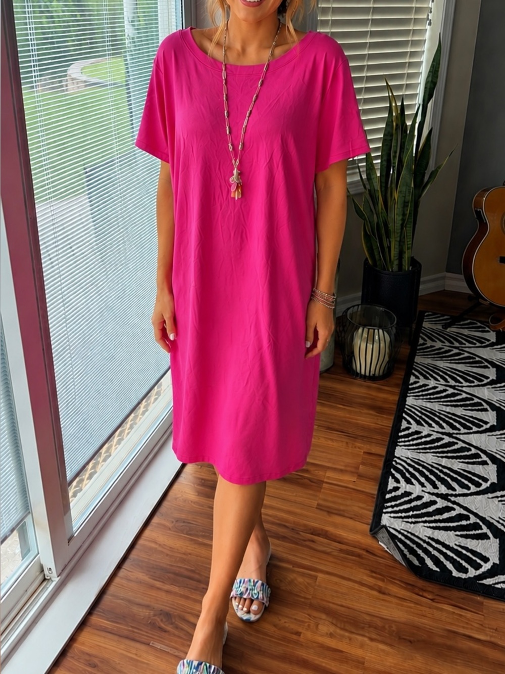 Ava & Viv Bright Pink Short Sleeve T-shirt Dress